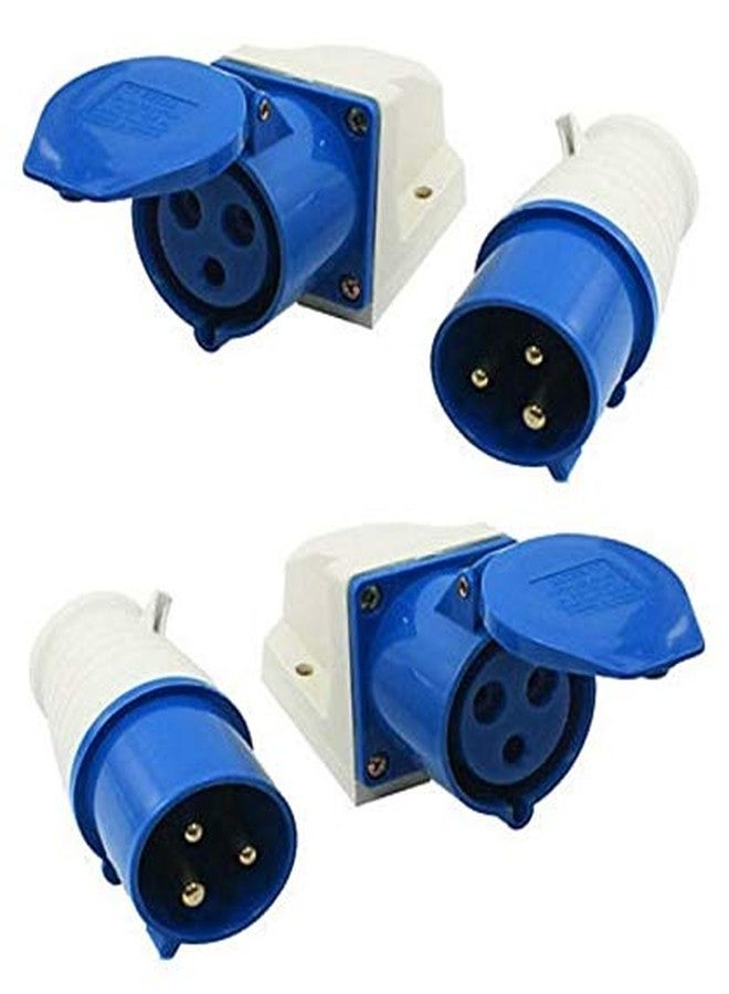 Control Industrial Plastic 16 A 3 Pin Plug and Socket, Set of 2 Pairs (Blue) - Image 1